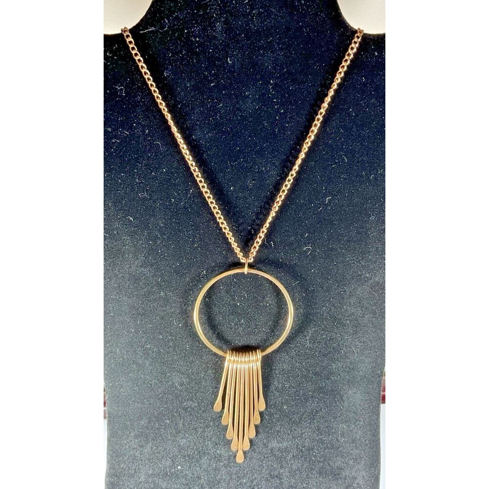 Vintage Necklace w/ Paddle Tassels Fringe on Ring Gold Tone 32" Boho Statement